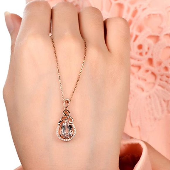 Dainty Water Drop Hollow Pear Elegant Rose Gold Necklace for Women, EVGG1092 - Picture 3 of 8